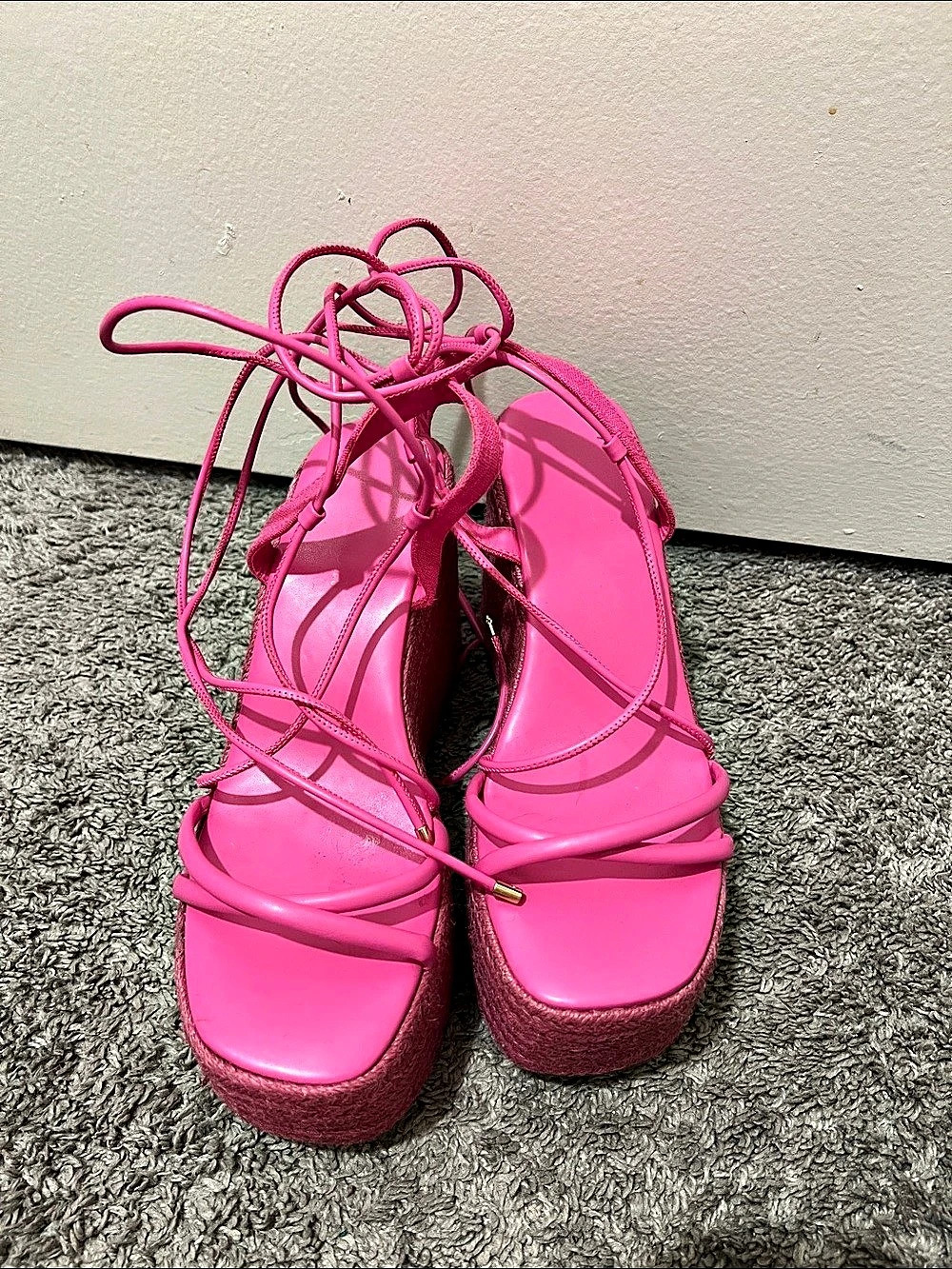 Pink Lace-Up Platform Wedge Sandals Like New